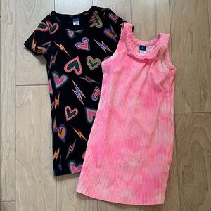 Old Navy 2 dresses: Pink Ribbed Tank Top and Black cap sleeve with fun print